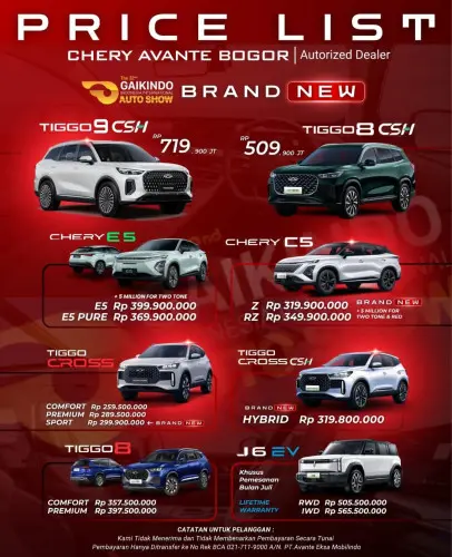 Pricelist Harga Chery pantaiindahkapuk(pik) 2025